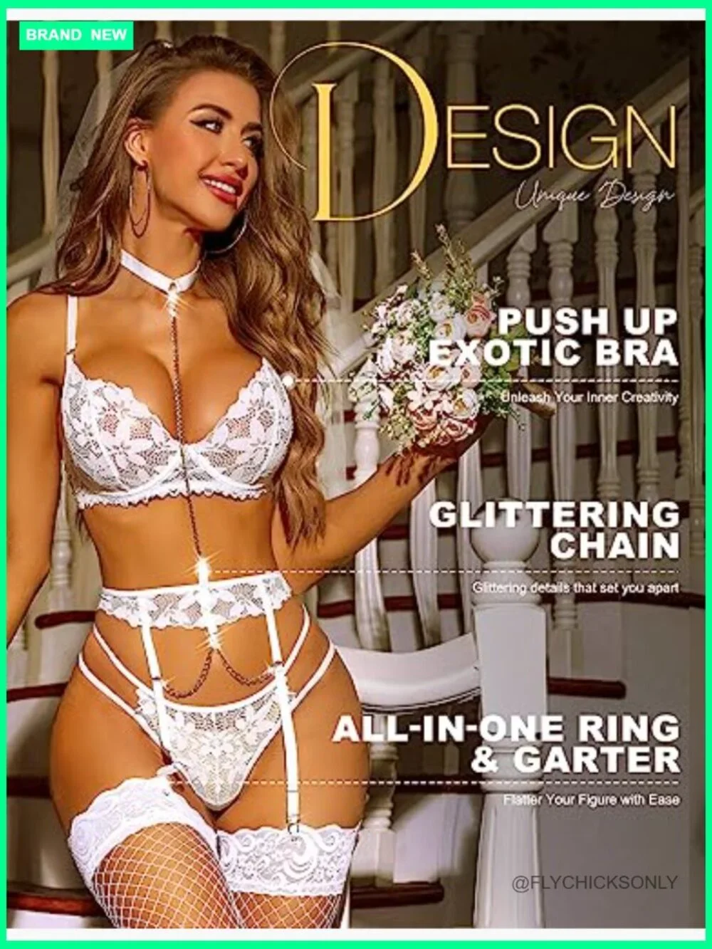 3 Piece Lace Lingerie Set with Garter Belt, Push Up Bra and Thong